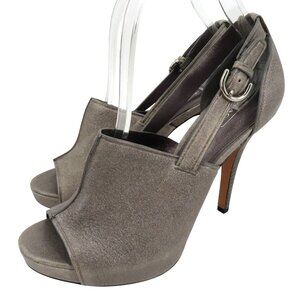 Coach ASHTON Women 9 Shimmer Gray Leather Peep Toe Platform Stiletto Heels Shoes